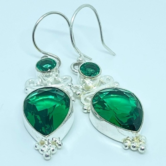 Sterling Silver Jeweled Dangle Earrings - Picture 13 of 17